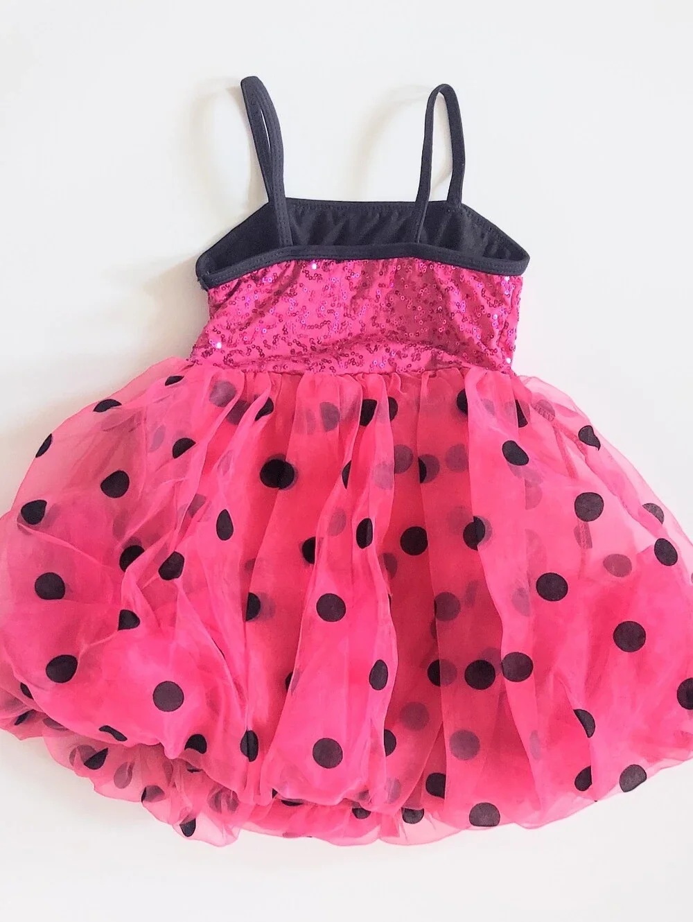 Weissman Sequin Dotted Bubble Skirt Dress Hot Pink Black